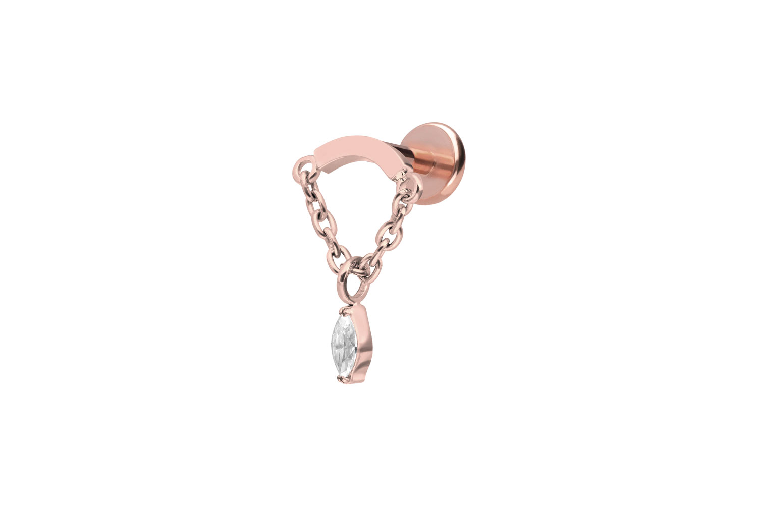 Titan Labret Piercing mit Push Fit BOGEN + KETTE + KRISTALLTROPFEN